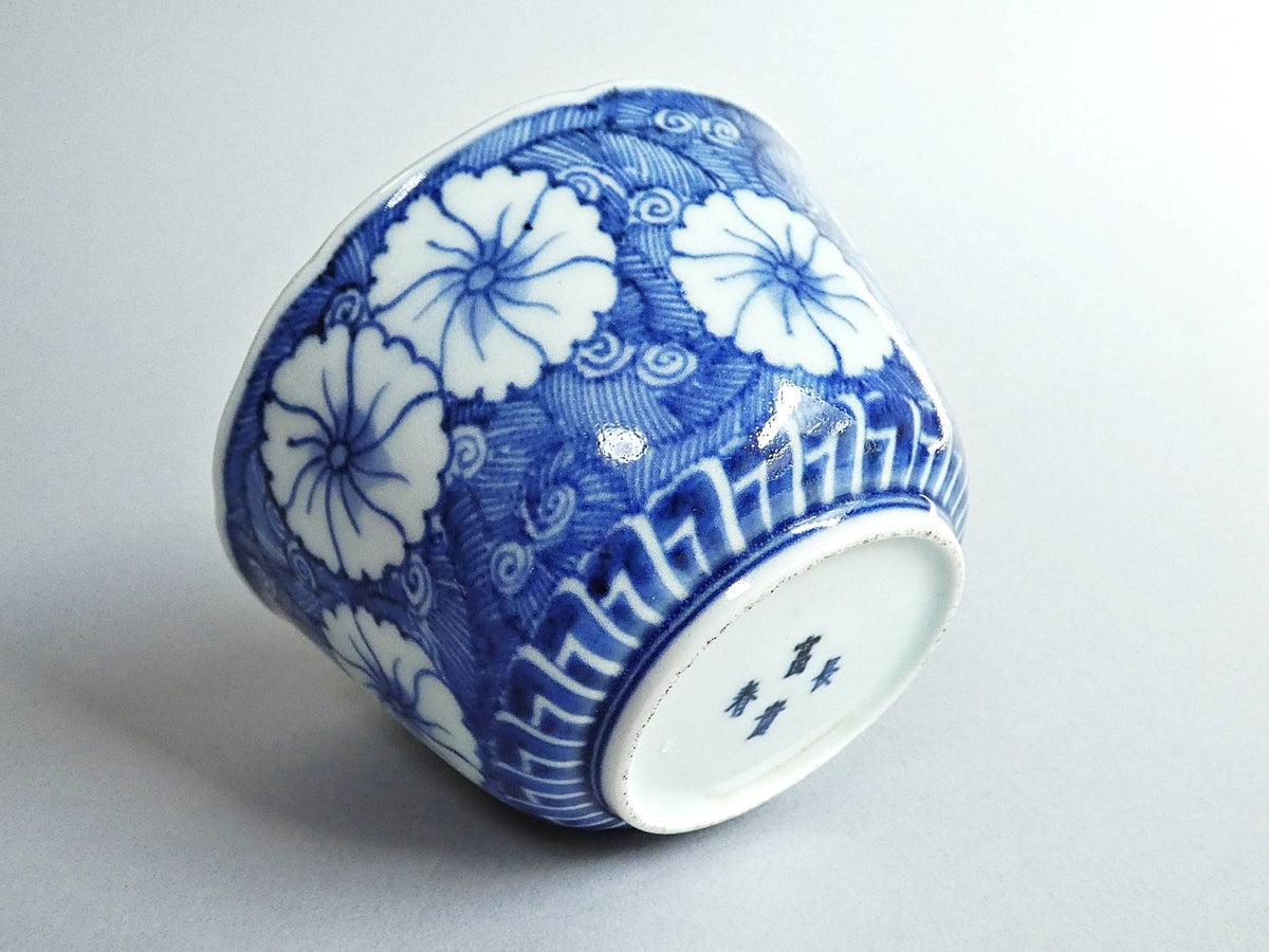 古伊万里 弧線地紋と撫子 大振り向付 – n3curio