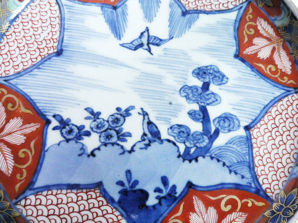 古伊万里　色絵　花鳥図　青海波　五寸皿　五枚