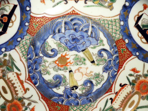 古伊万里　大きな鉢　3つ鉢の大鉢　約31㎝　金彩色絵　龍に宝珠　瓢箪　番傘　宝尽くし紋　　