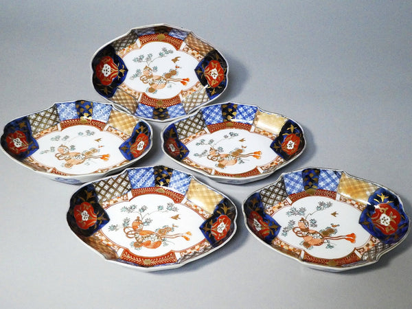 5 Koimari transformation plates Gold-colored painting Gourd with flowers and birds