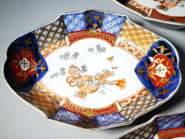5 Koimari transformation plates Gold-colored painting Gourd with flowers and birds