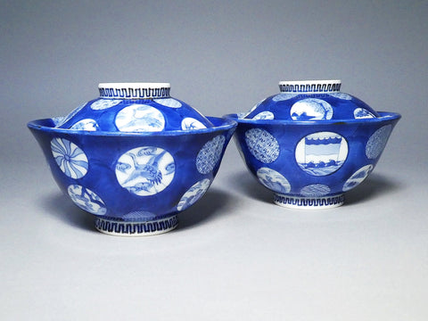 Koimari lid tea bowl 2 customers Marumon leaflet Gora Daisui inscription / Sencha bowl
