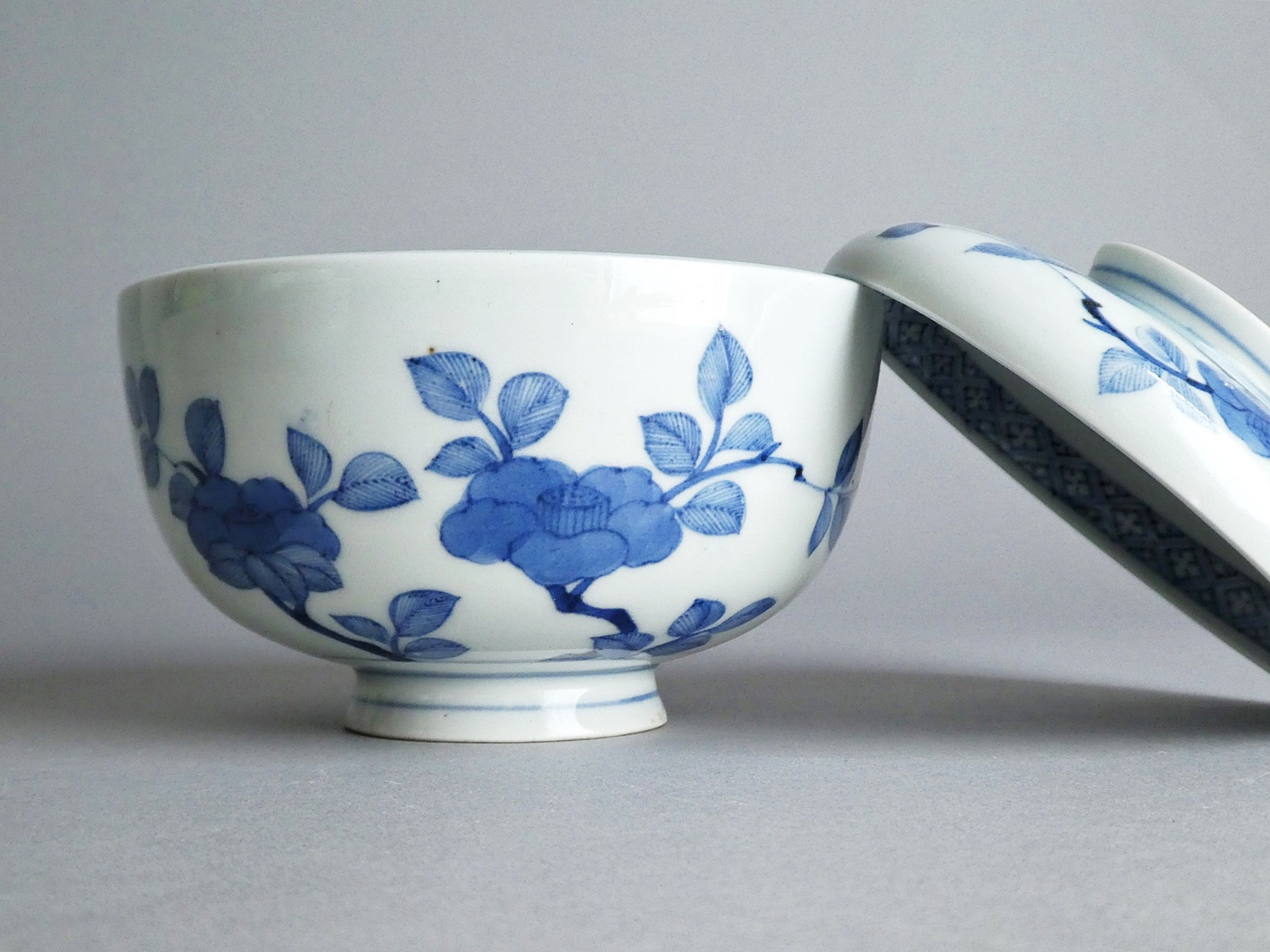 古伊万里 錦ぶどう花絵 蒸し多用碗 5客組 見返し花絵図 茶碗蒸し碗