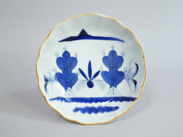 古伊万里　松に羽子板の羽の図　輪花膾皿