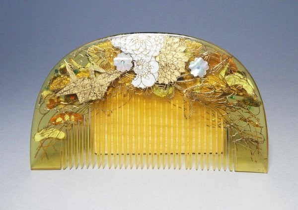 螺鈿 金彩 折鶴 アンティーク 櫛かんざし 笄 松に菊 – n3curio